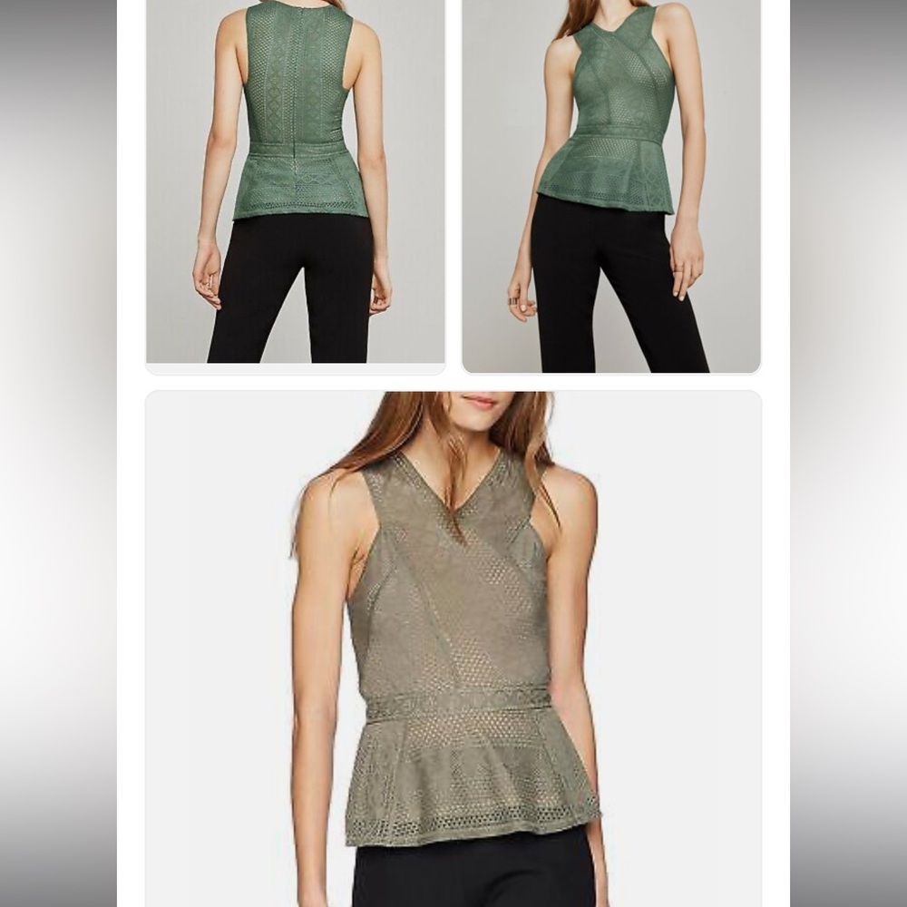 BCBG green Hanne Peplum lined top NWT